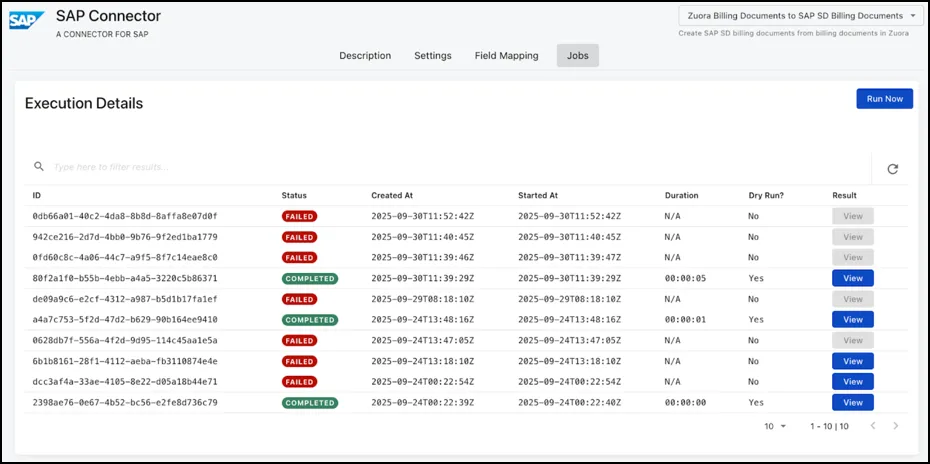 Jobs Execution Details
