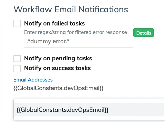 Workflow email notification configuration