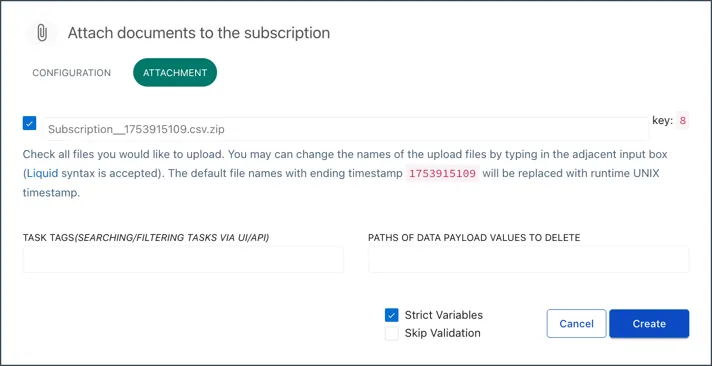 Attachment task configuration