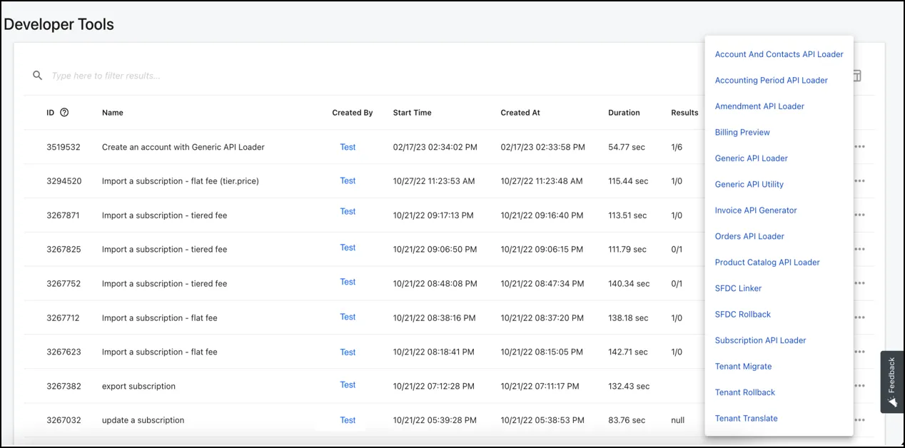 Displays list of available applications