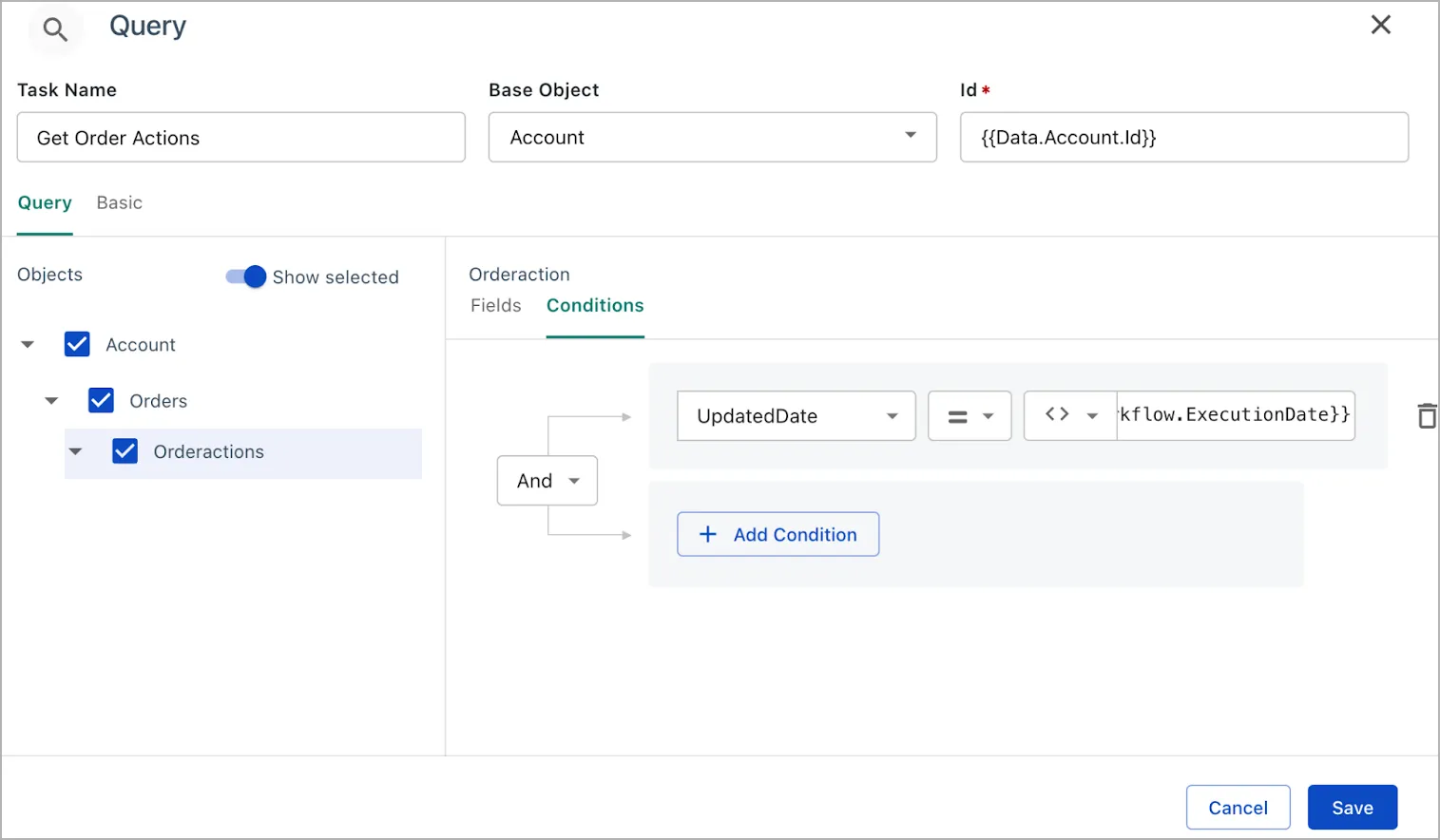 Sample query task configuration