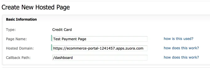 Zuora Payment Page Basic Information Configuration