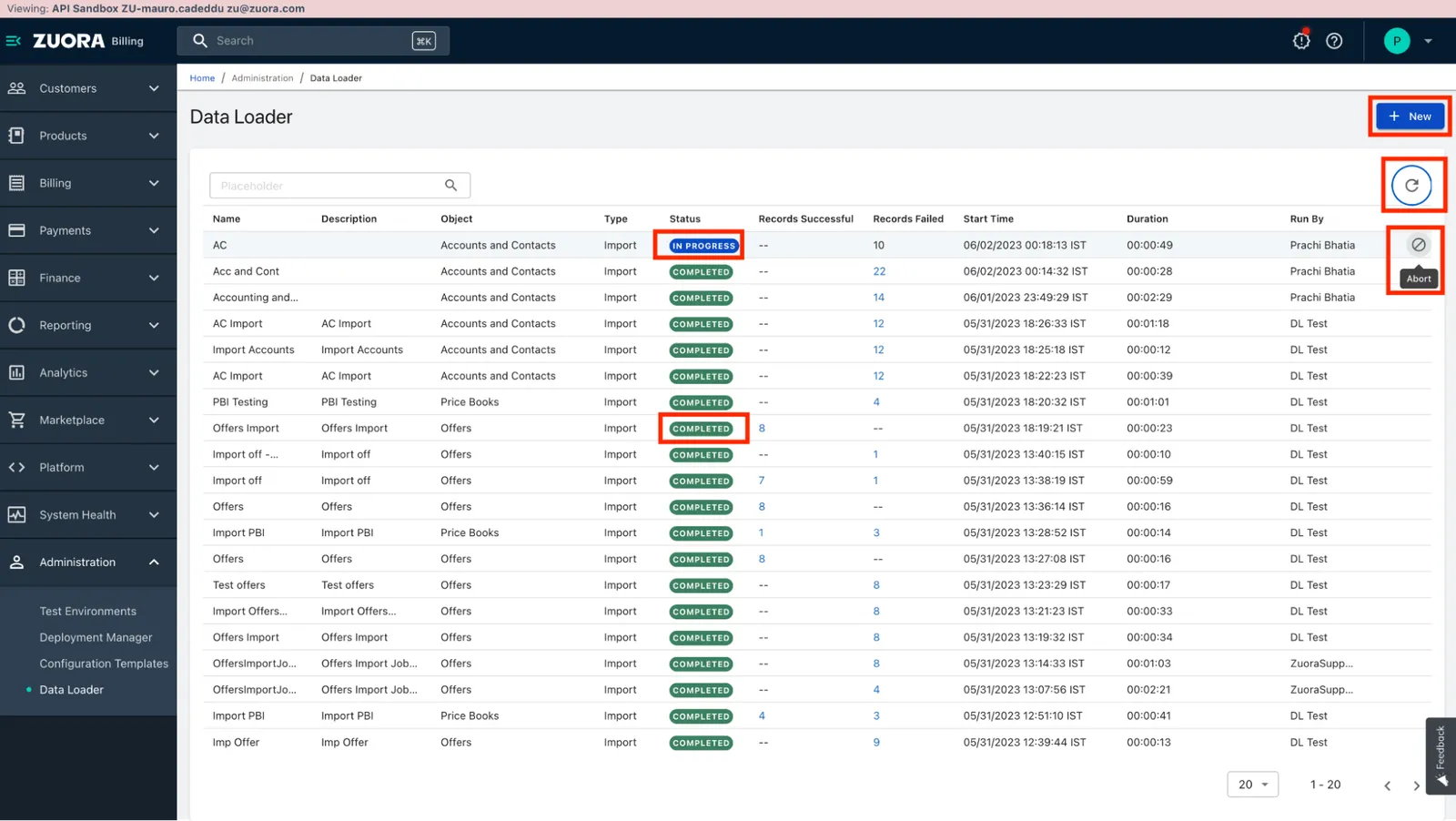 Data Loader list view
