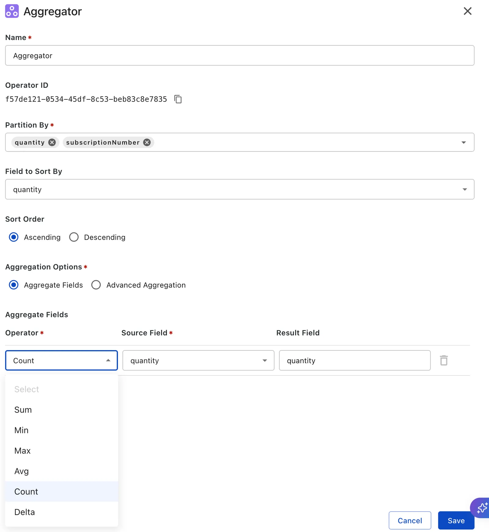 Aggregator processor fields