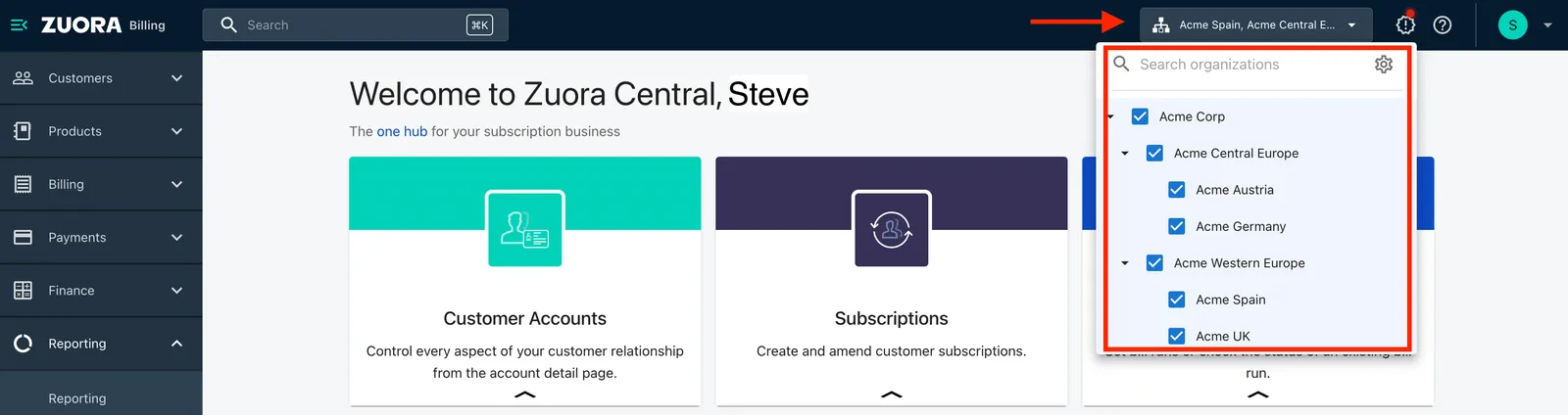 Org context switcher home page