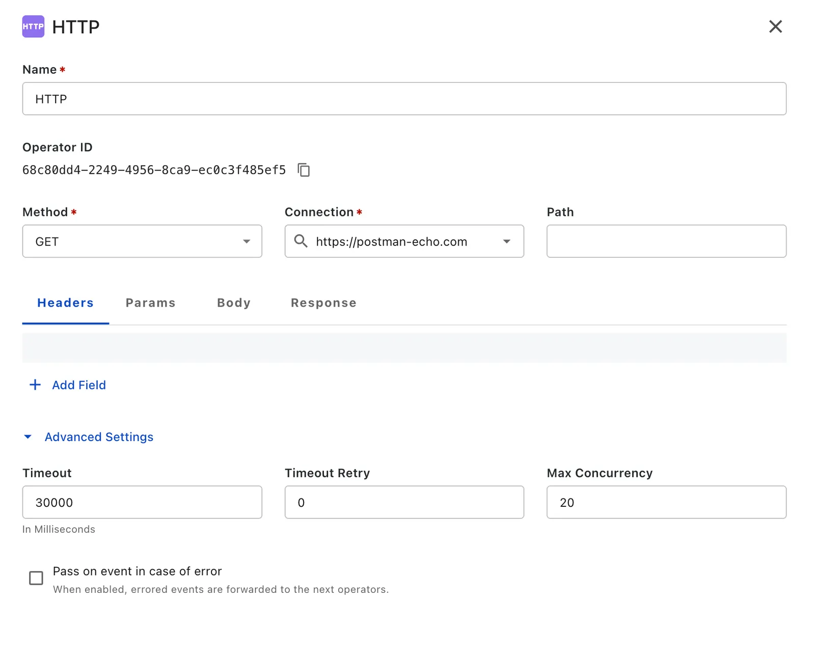 HTTP processor settings