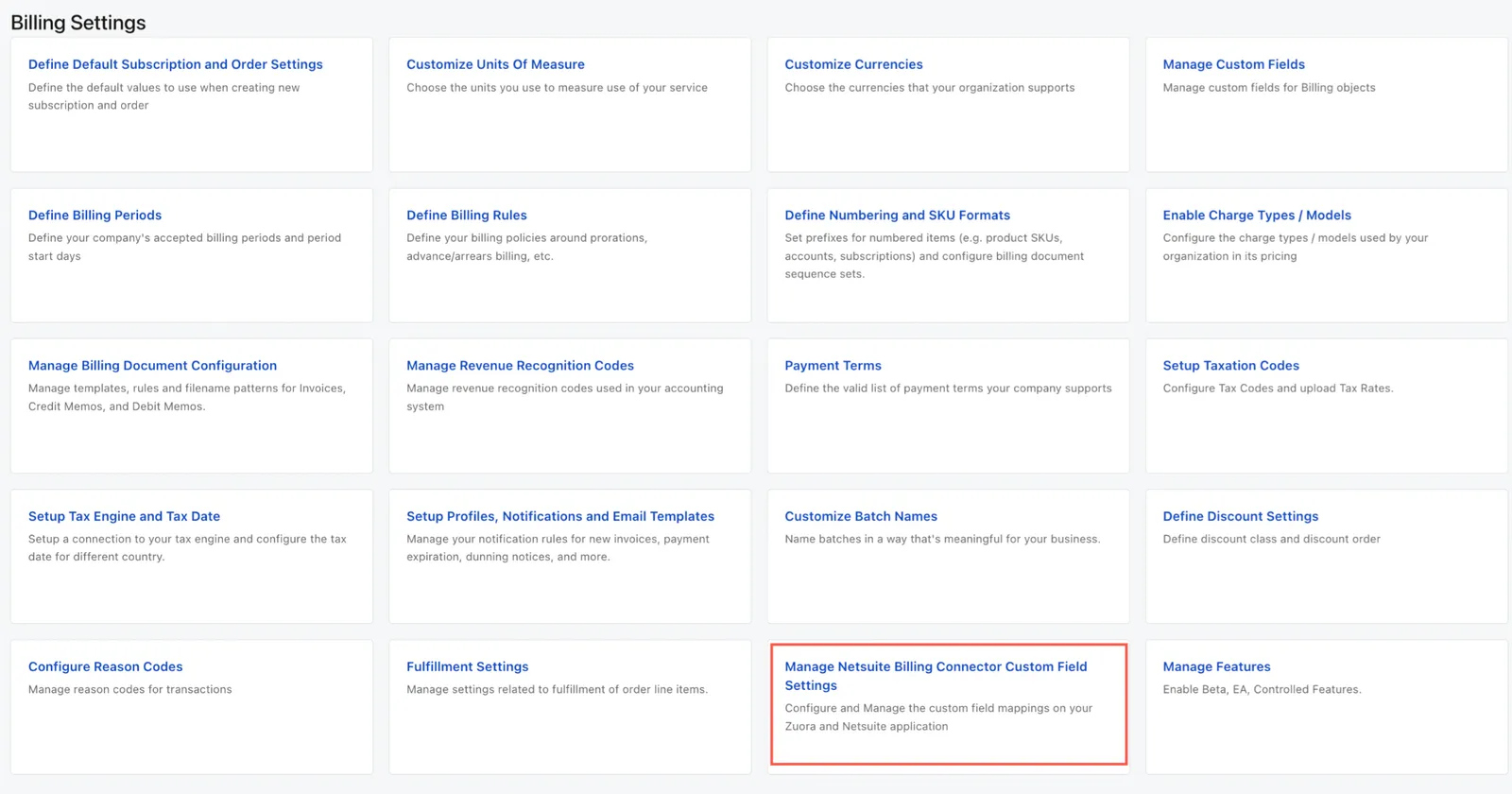 Manage billing doc sett