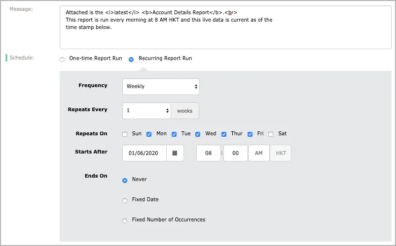 Reporting Schedule Weekly