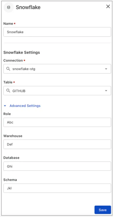 Snowflake target settings