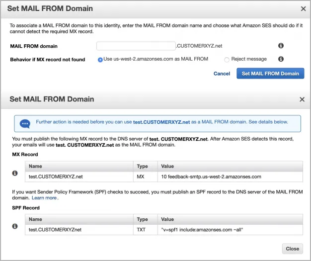 Sample MAIL FROM domain configuration