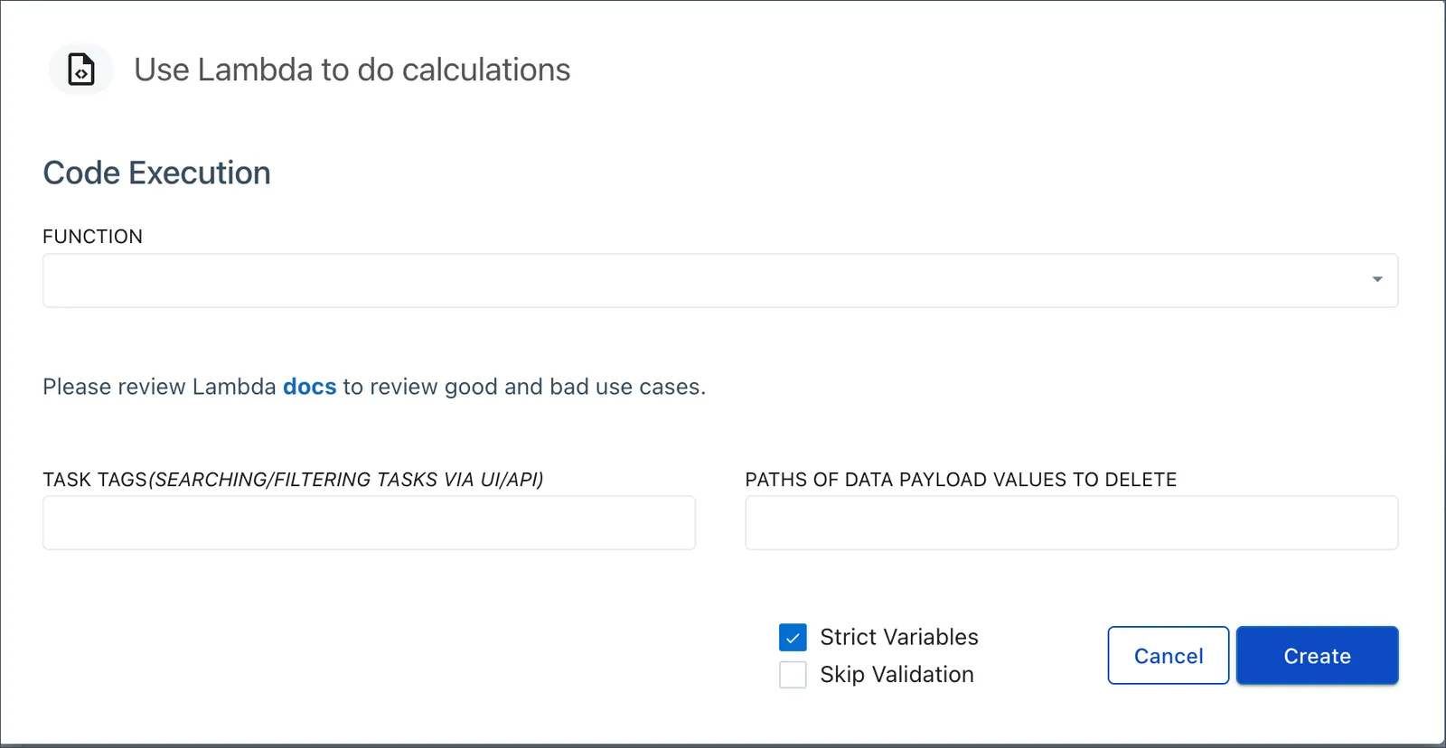Logic: Lambda task configuration