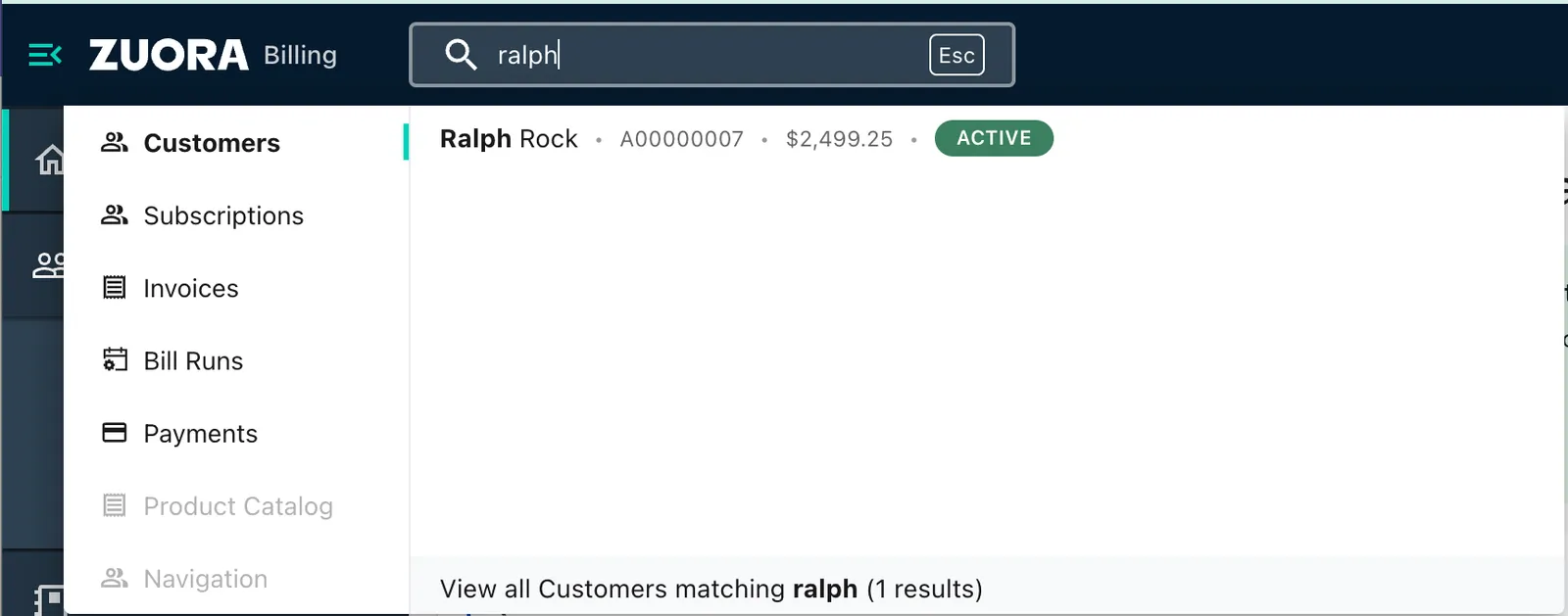 Quick search result