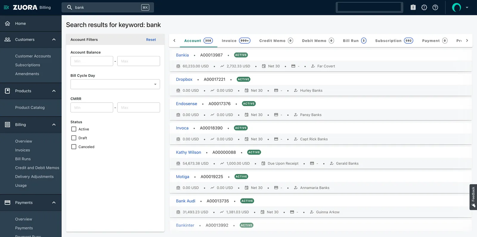 Advance search result page