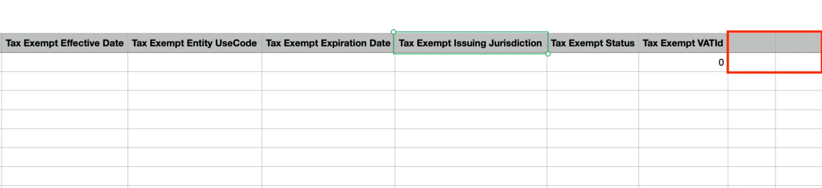 CSV file blank column