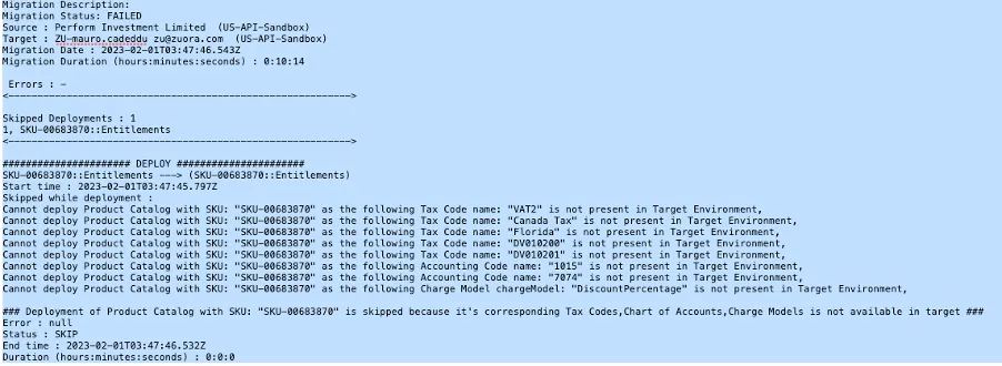 Product atalog error logs