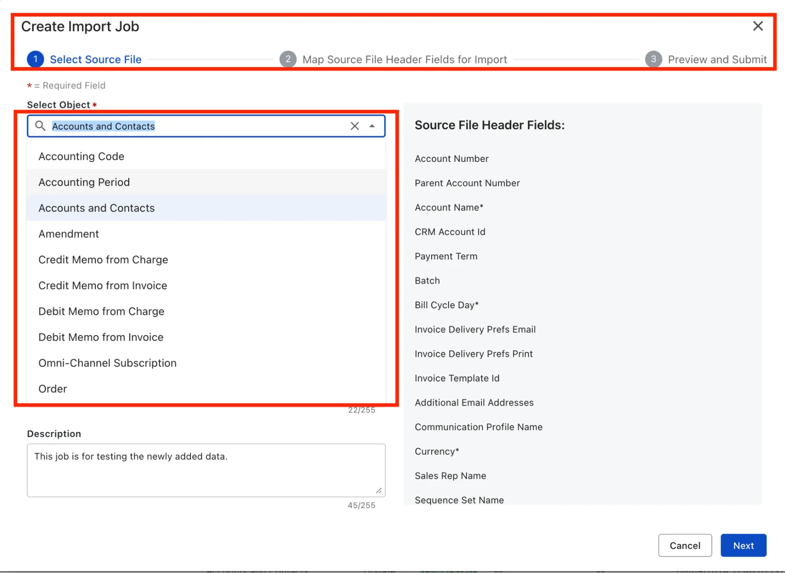 Create import job