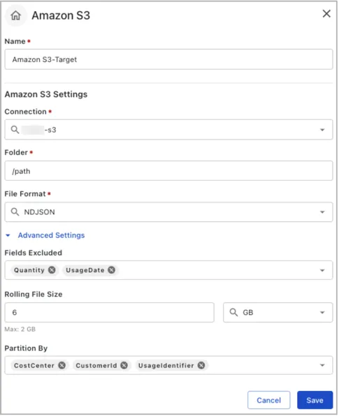 Amazon S3 target settings