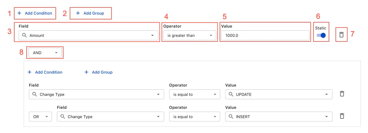 UI elements of condition builder