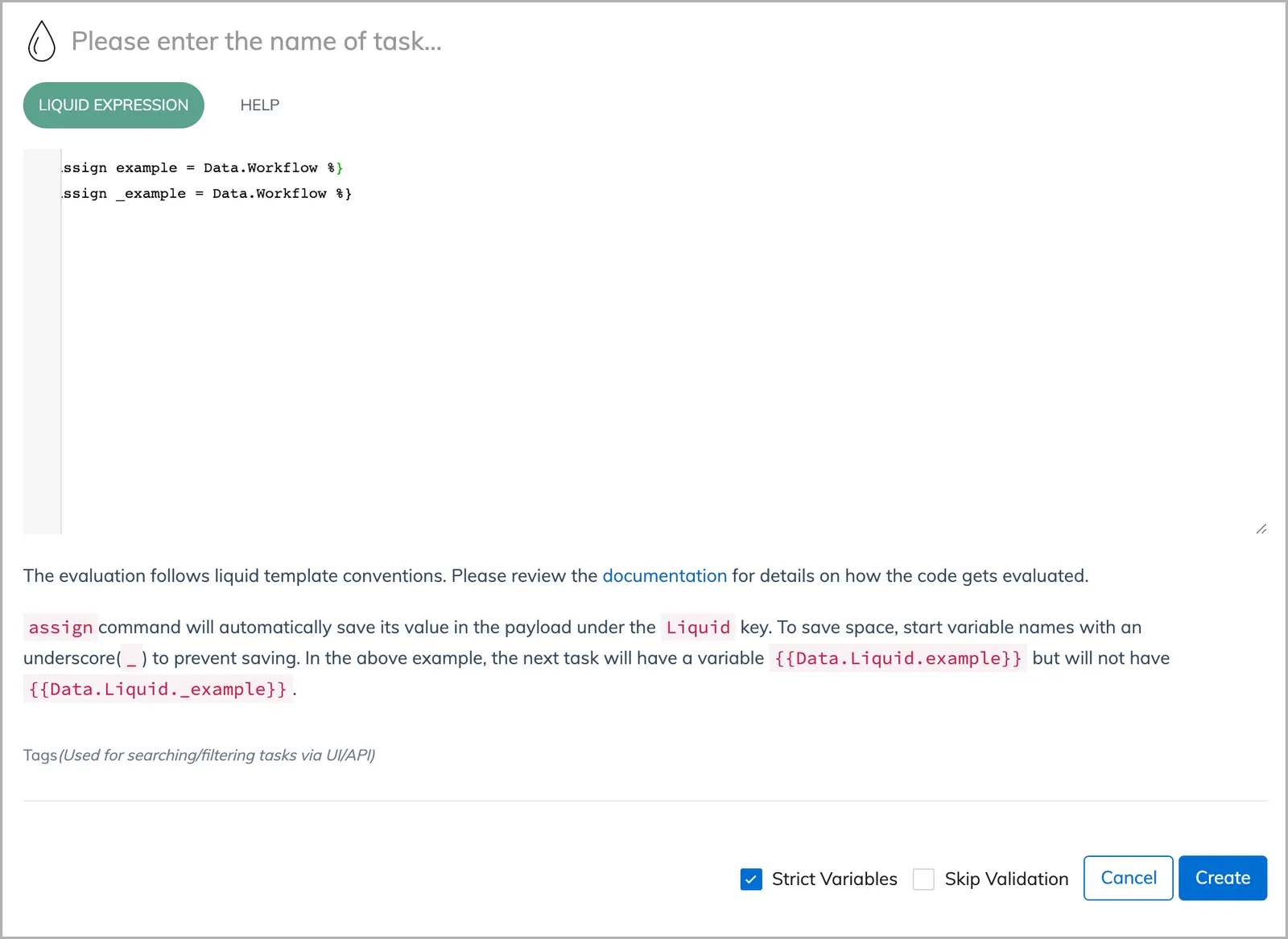Liquid task configuration