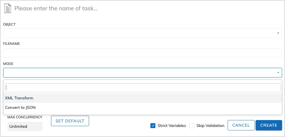 XML Transform configuration