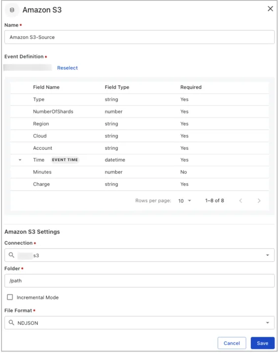 Amazon S3 source settings