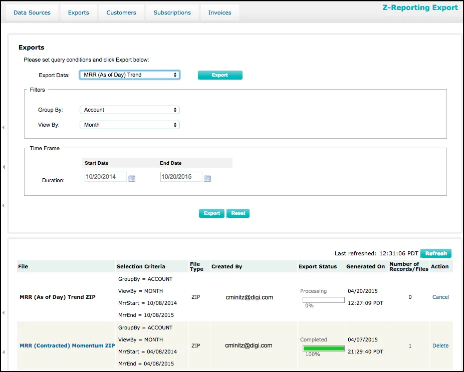Filter and Timeframe Options for MRR Trend Report