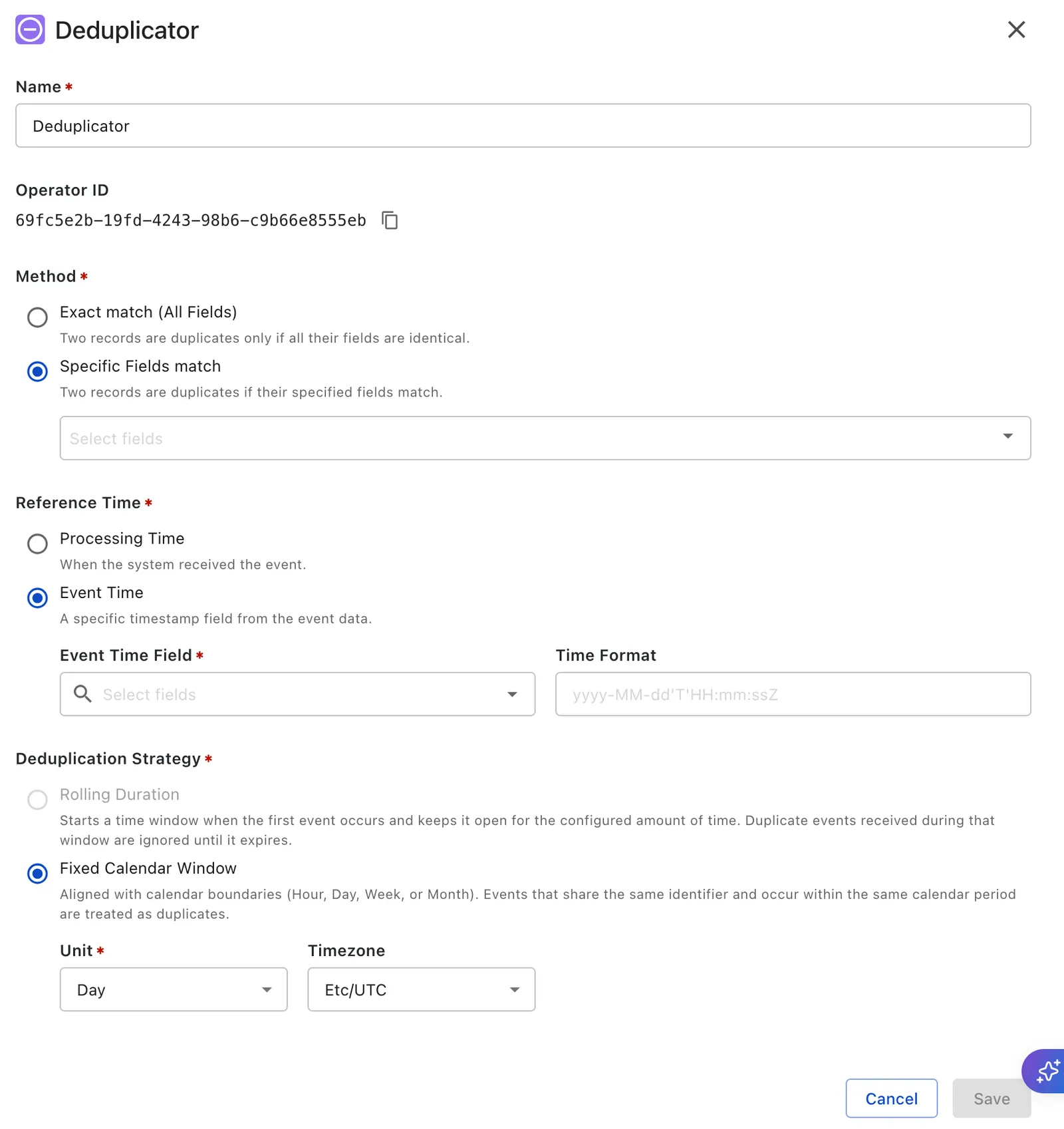 Deduplicator processor settings
