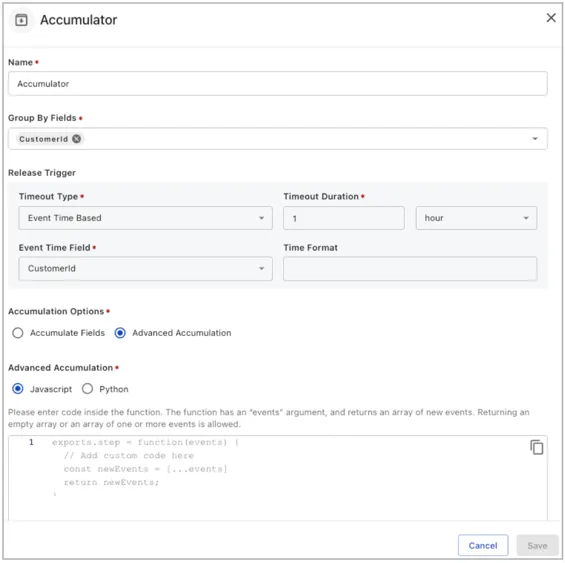 Accumulator processor settings