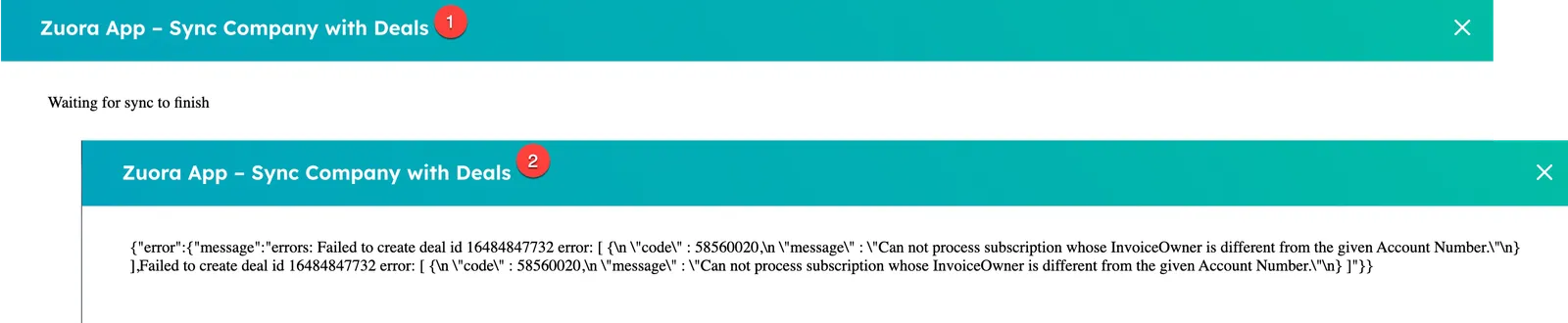 Waiting for sync to finish error message